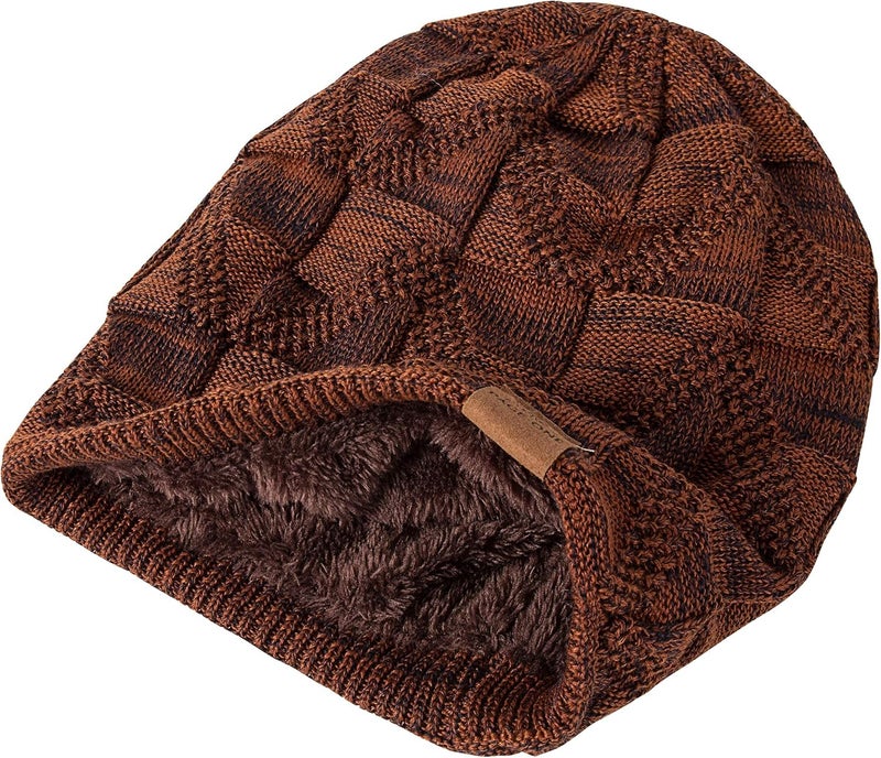 PAGE ONE Mens Winter Slouchy Beanie Warm Fleece Lined Skull Cap Baggy Cable Knit Hat - Image 4